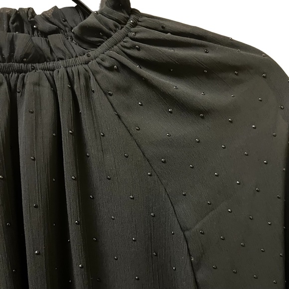 Democracy Black Sparkle Long Sleeve Sheer Rhinestones Blouse with Tank - Picture 2 of 11